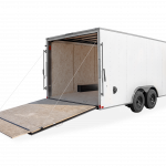 Cargo Express Trailers | Trailer Models | EX DLX Car Hauler Trailer | Good Model image of back right of trailer with rear fold down door folded down and a ramp door door extended out | Image 5