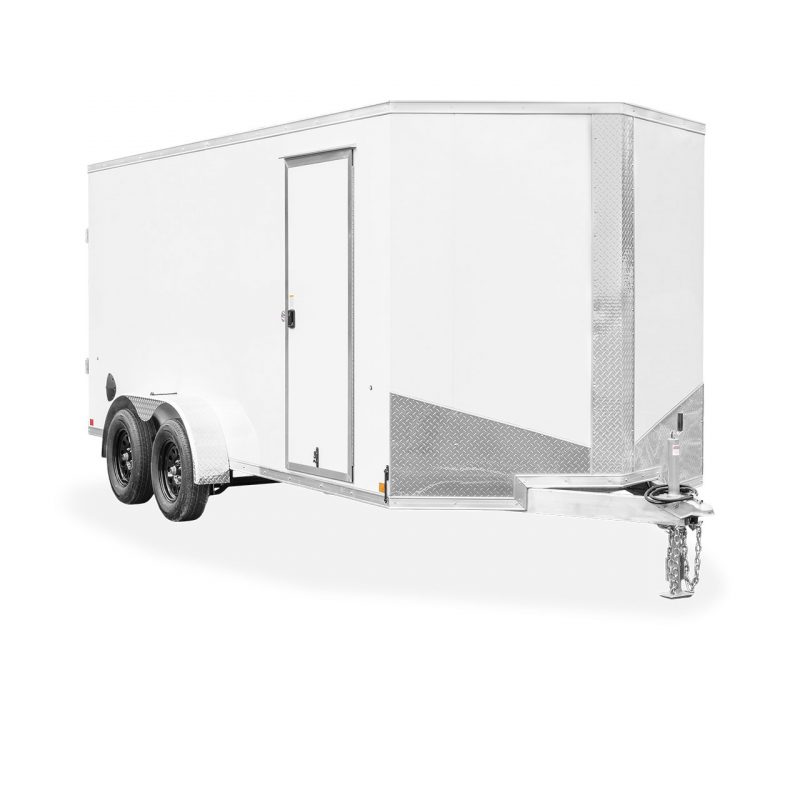 Cargo Express | Trailers | Cargo Trailers | Pro Series® Aluminum Cargo Trailer | Image of a white aluminum cargo trailer from a front view