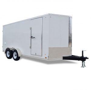 Cargo Express | Trailers | Cargo Trailers | Pro Series® Aero Wedge Cargo Trailer | Image of a white aluminum cargo trailer from a front facing view