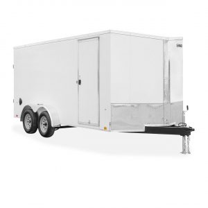 Cargo Express Trailers | Trailers | Cargo Trailers | XL SE V-Nose Cargo Trailer & XL SE Round Nose Cargo Trailer | Picture of the front of a white tandem axle cargo trailer